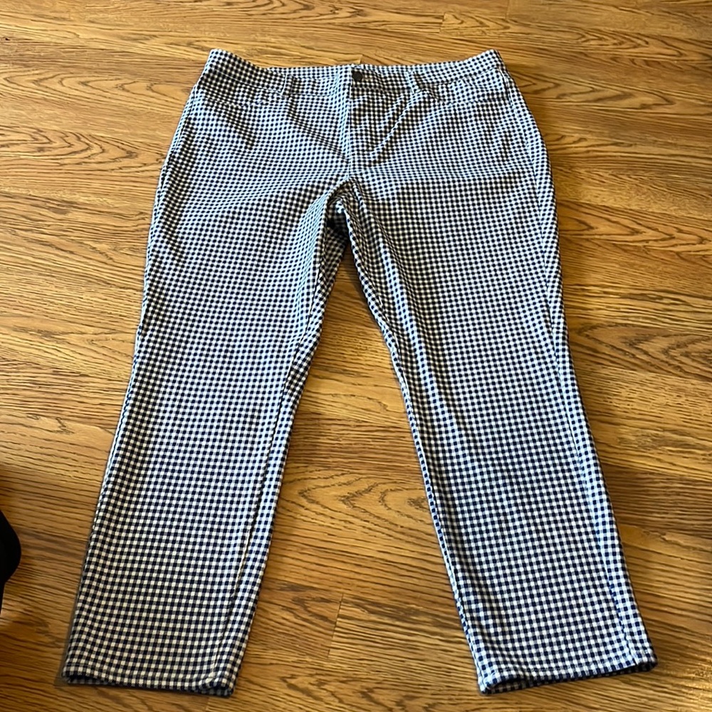 NWOT Blue and White Squared Pants (elastic waist with stretch)